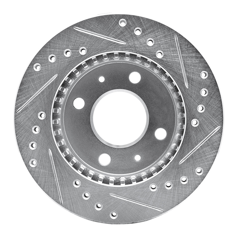 Nissan Lucino Brake Rotor (1) - Front Left - R1 Concepts - Drilled & Slotted - Silver - `95-`00